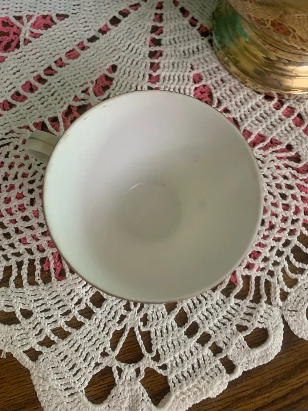 White Porcelain Teacup with Gold Trim and Multicolor Masonic Eastern  Star Accen
